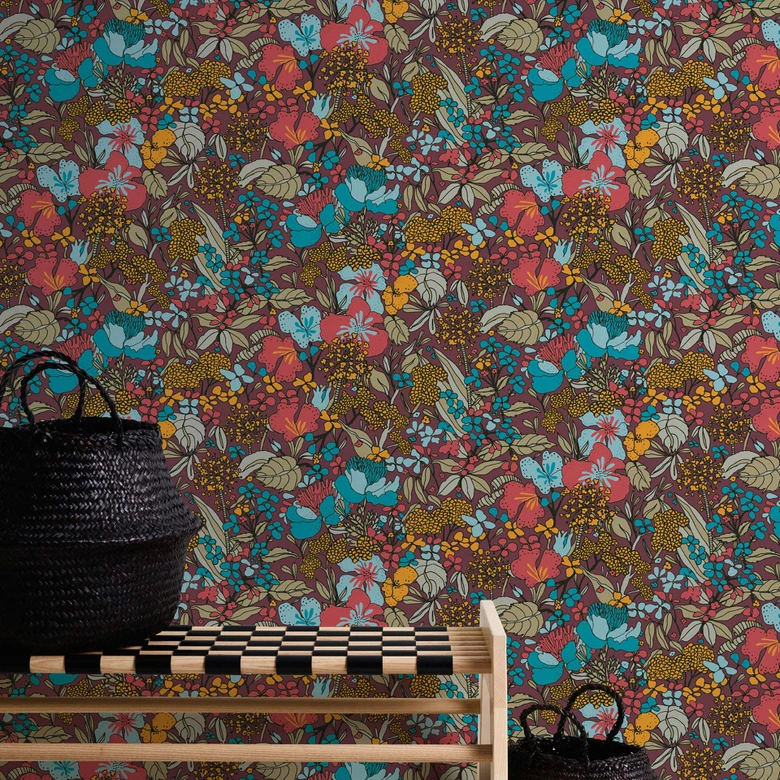 Architects Paper Vliestapete Floral Impression Blumentapete floral rot, blau, gelb, beige, schwarz 