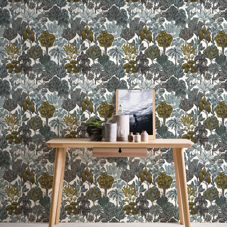 Architects Paper Vliestapete Floral Impression Dschungeltapete tropisch grün, grau, gelb, weiß, schwarz 