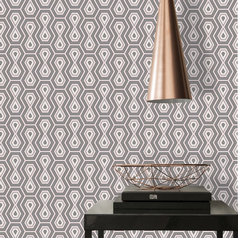 Architects Paper Vliestapete Jungle Chic Retrotapete geometrisch rosa, grau, weiß 