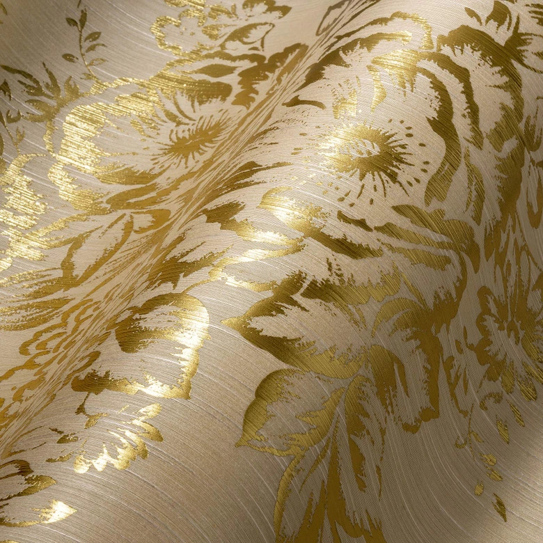 Architects Paper Metallic Silk Papier peint baroque, Or, Crème 
