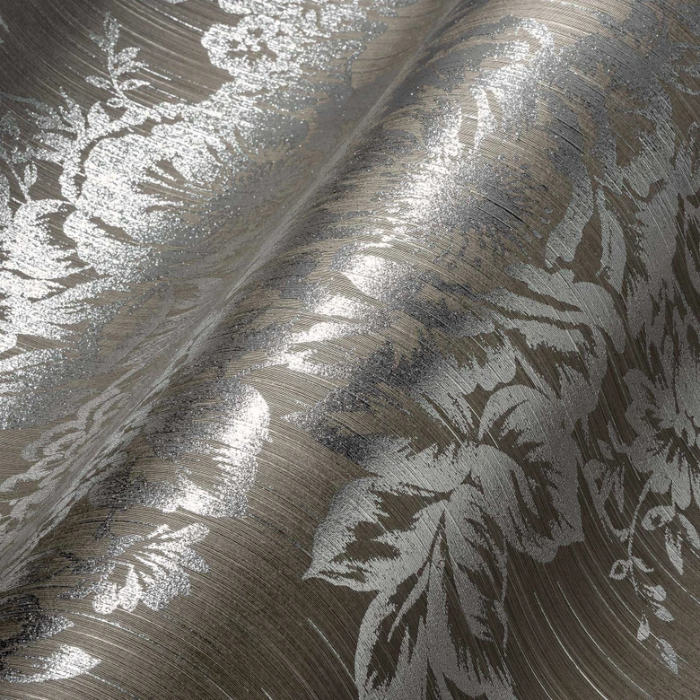 Architects Paper Metallic Silk Papier peint floral, Argent, Marron 