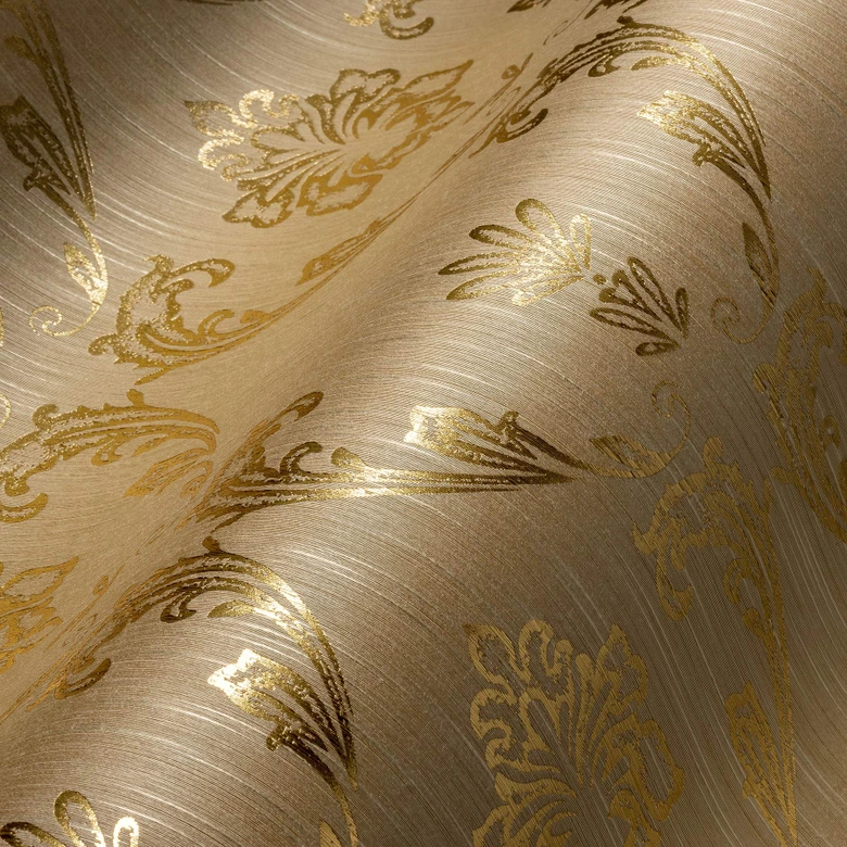 Architects Paper Metallic Silk Papier peint baroque, Or, Beige 
