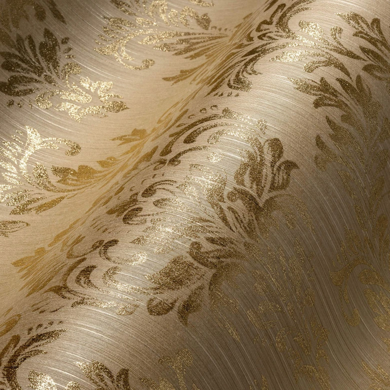 Architects Paper Metallic Silk Papier peint baroque, Or, Beige  