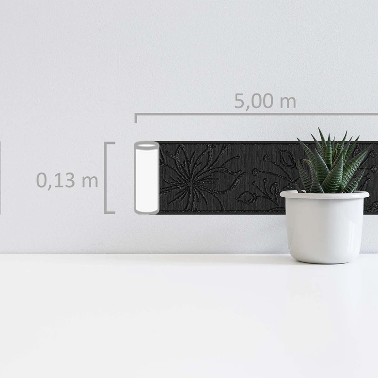 Bordure autocollante Floral en noir et cuivre Bordure fleurie 