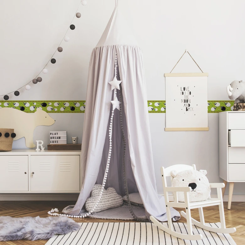 Lovely Kids selbstklebende Kinderzimmer Bordüre Sheep Family mit niedlichen Schafen 