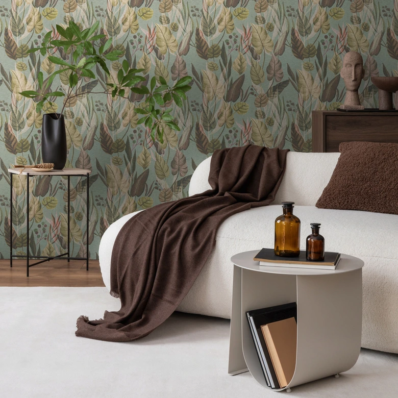 Botanik-Tapete Grün Beige – Dschungel-Mustertapete mit Pflanzen – Vliestapete 