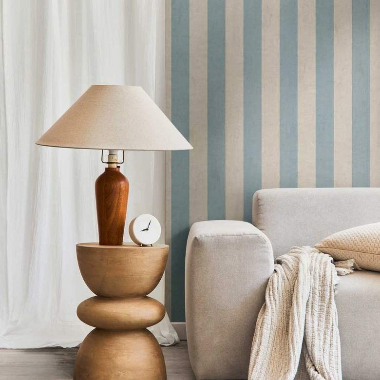 Streifentapete Hellblau Beige – Klassisches Streifenmuster matt – Vliestapete modern 