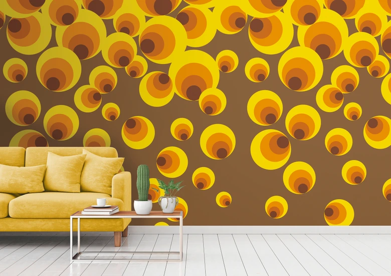 Fototapete Retrokreise gelb orange - Vliestapete Livingwalls - matt und glatt 