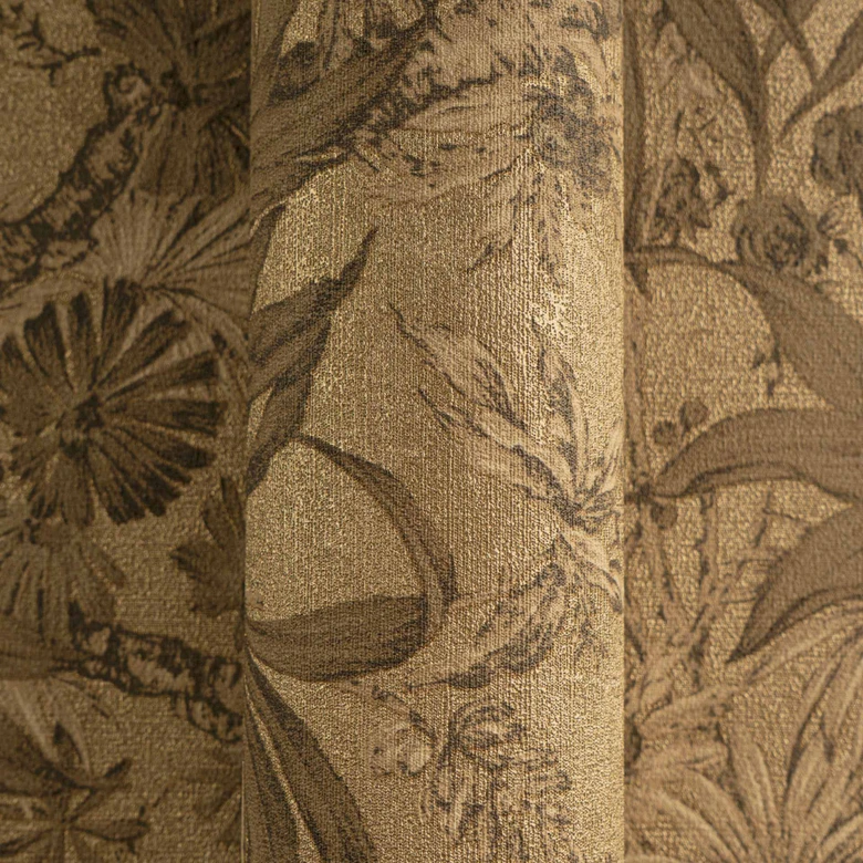 Papier peint botanique marron or - papier peint à motifs floraux exotiques - papier peint intissé 
