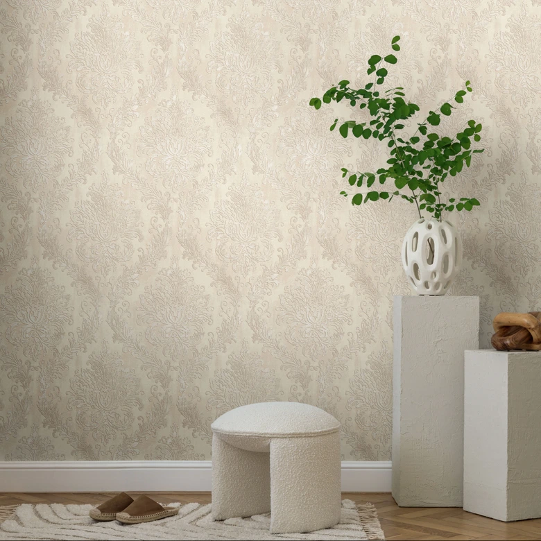 Papier peint baroque beige crème - Papier peint intissé classique avec motif ornemental 