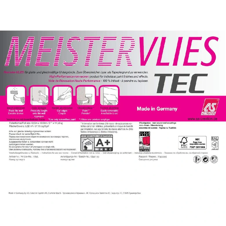 A.S. Création Makulaturvlies 130 g/m² Renoviervlies Vliesfaser Malervlies weiß, überstreichbar 