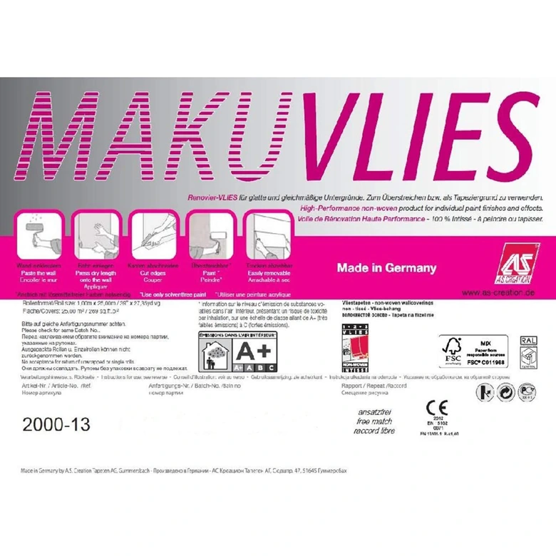 A.S. Création Makulaturvlies 130 g/m² Renoviervlies Vliesfaser Malervlies weiß, überstreichbar 