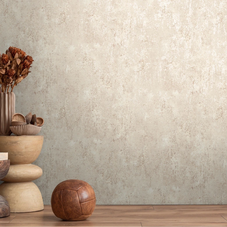 Papel pintado no tejido con aspecto de hormigón beige crema - Papel pintado texturado con carácter de yeso  