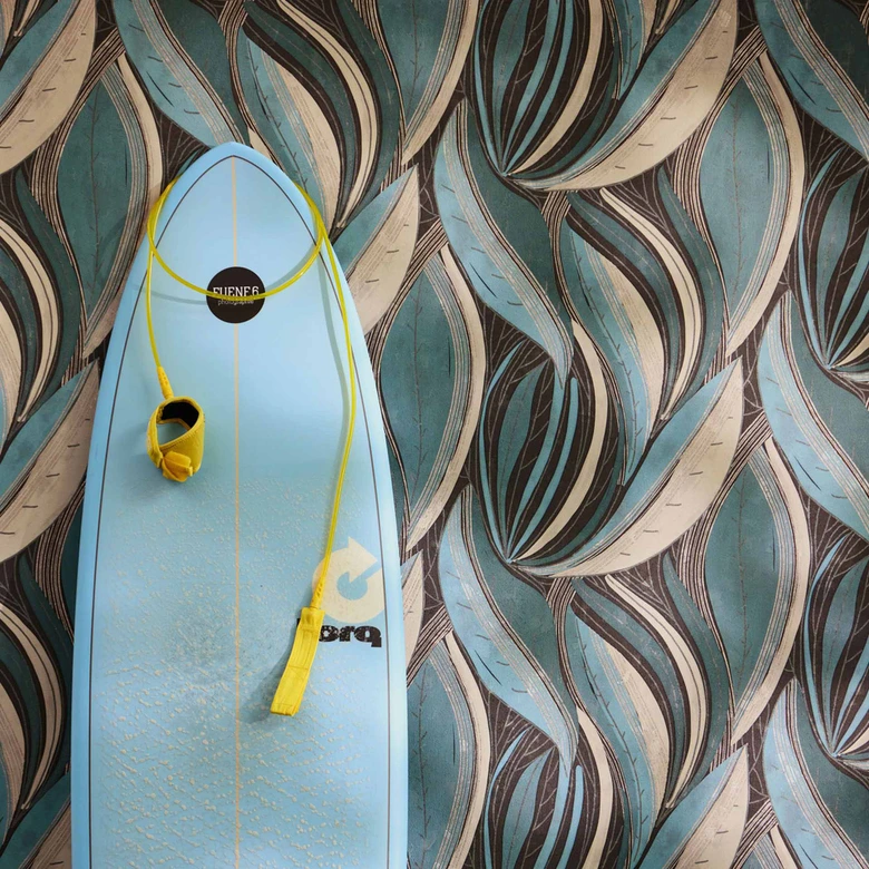 Papel pintado Jungla azul petróleo blanco - grafico moderno aspecto hoja - Papel pintado no tejido 