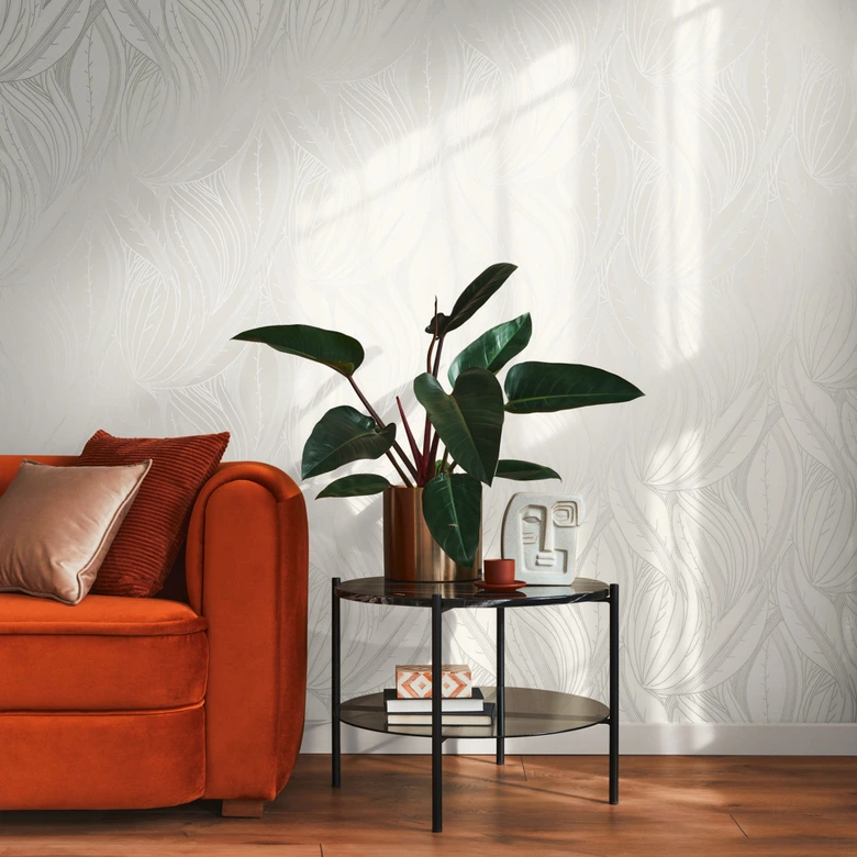 Papel pintado Leaves blanco gris claro - Papel no tejido con motivo de líneas finas  