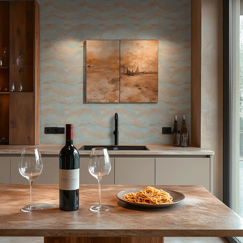 Papier peint dégradé bleu clair terracotta - motif abstrait - papier peint intissé 