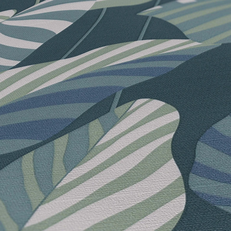 Papel pintado vintage plantas de la jungla hojas azul verde papel pintado no tejido 