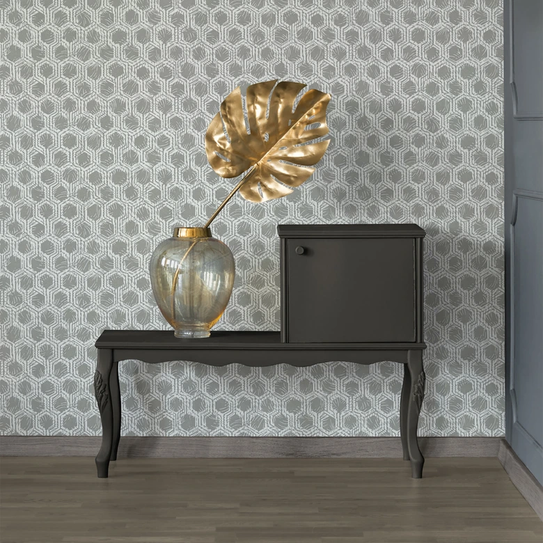 Architects Paper Alpha Papier peint géométrique, Argent, Blanc 