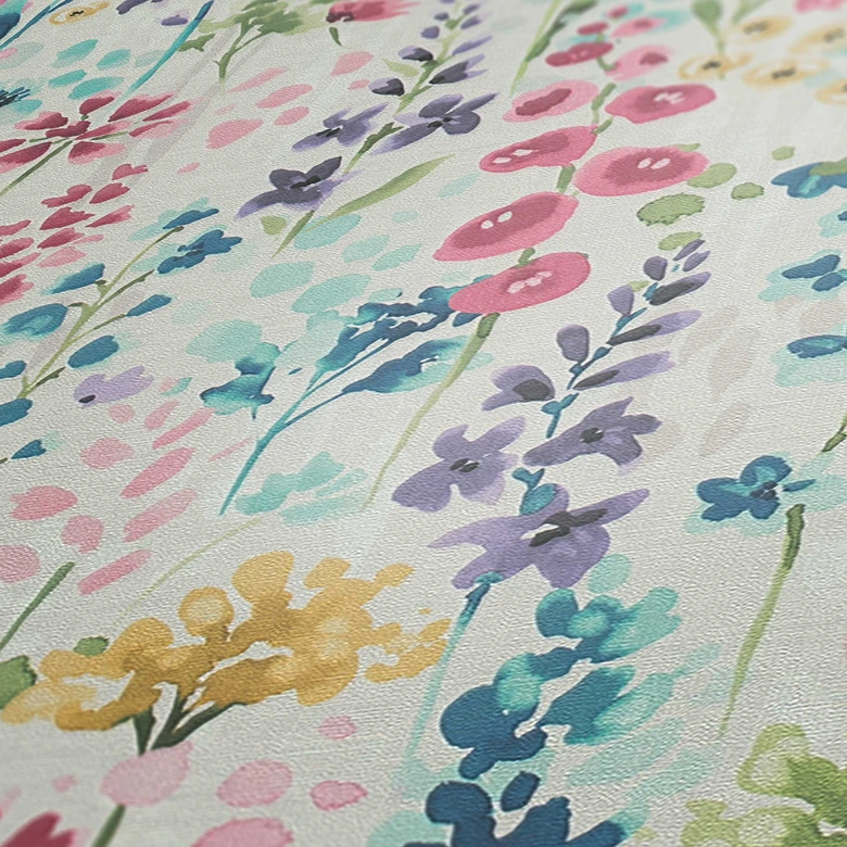 Blumen-Tapete Aquarelloptik Bunt - Mustertapete Pastellfarben - Vliestapete 