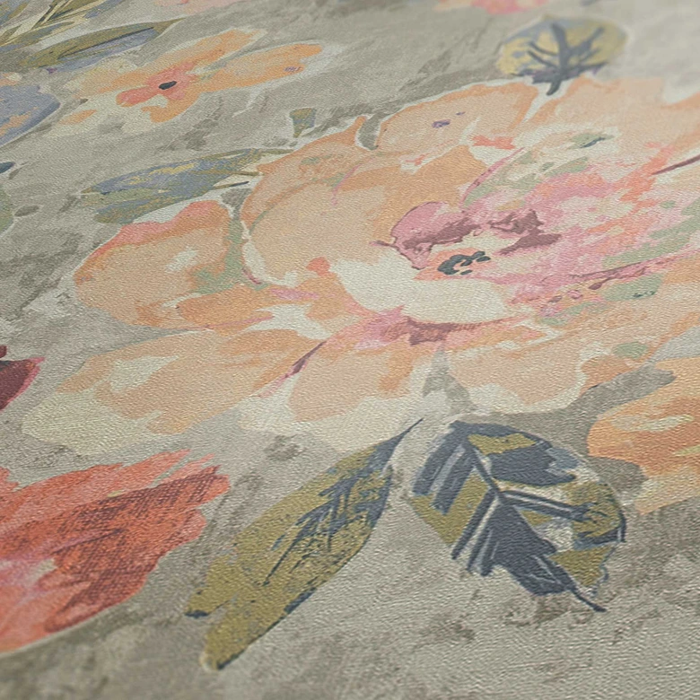 Vintage pastellfärgad blommig tapet - blommönster tapet retro - non-woven tapet 