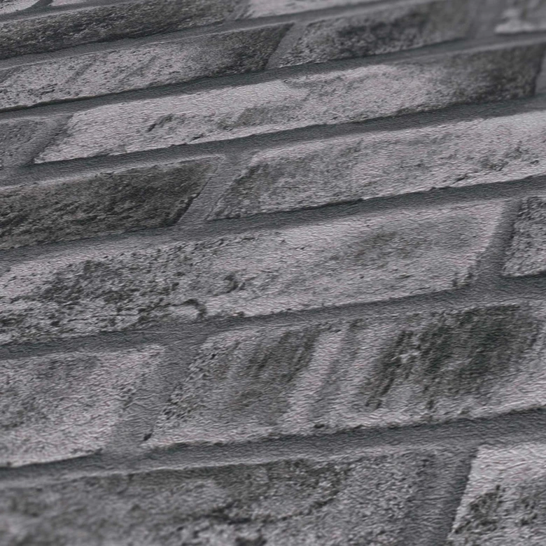 Vliesbehang steen optiek antraciet grijs - baksteen behang vliesbehang - behang stenen muur 