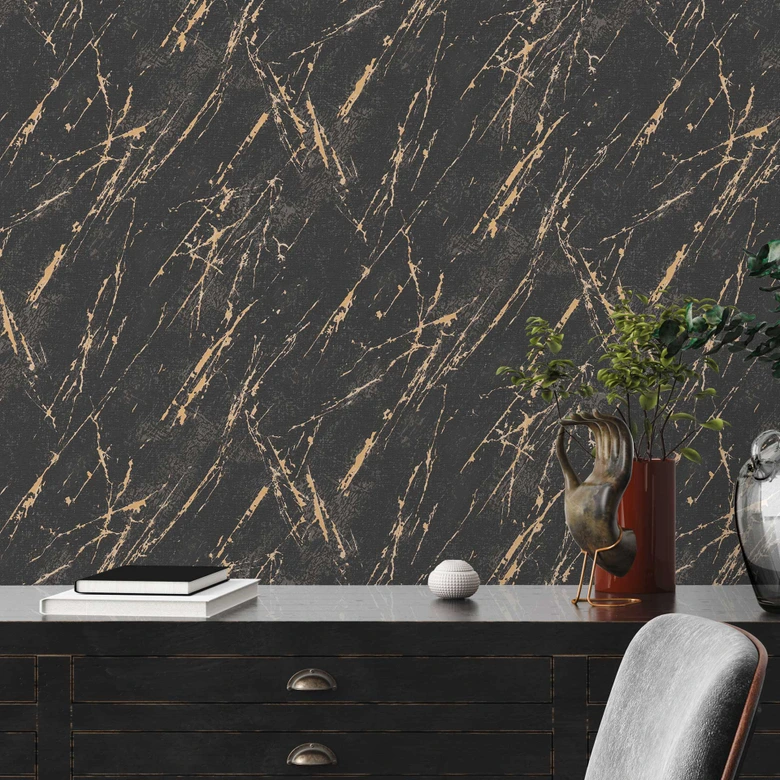 marmer metallic behang zwart goud - vliesbehang voor slaapkamer 