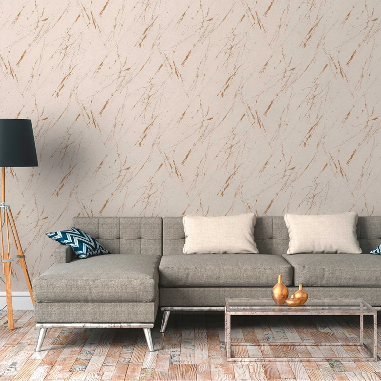 Papier peint moderne à effet marbré beige or - papier peint à effet métallique 