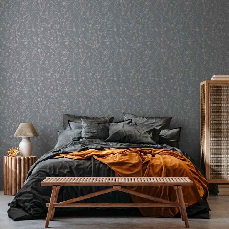 papier peint à motifs branches blossoms gris argenté - papier peint à motifs floraux fleurs 