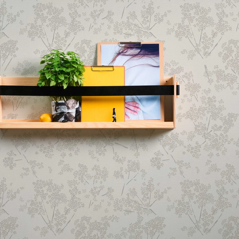 Papel pintado natural flores y capullos beige gris - papel pintado no tejido floral natural 