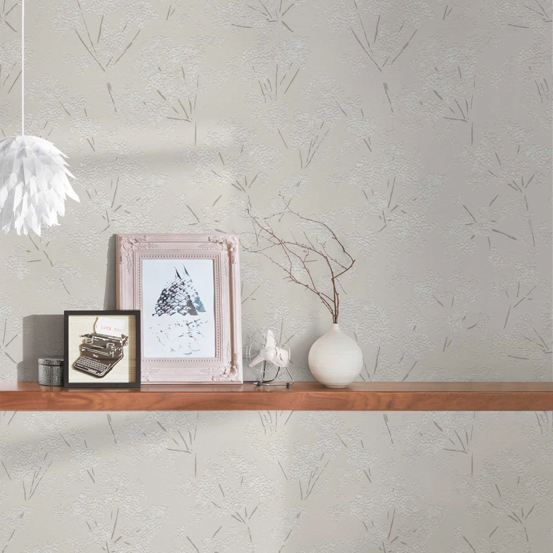 papier peint nature fleurs et blossoms gris blanc - papier peint intissé floral naturel 