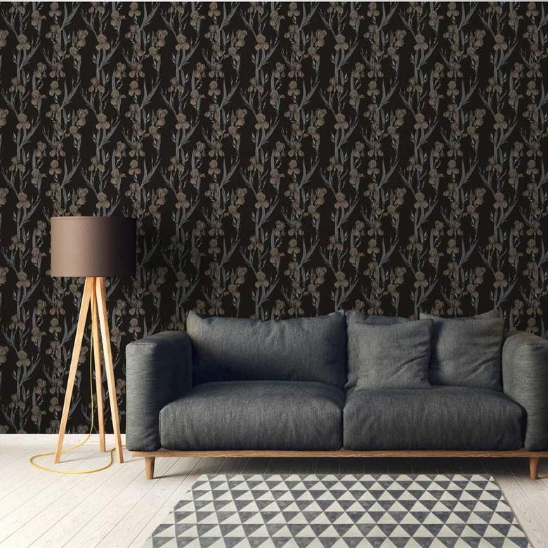 Daniel Hechter Vliestapete Blumentapete floral schwarz, grau, braun 