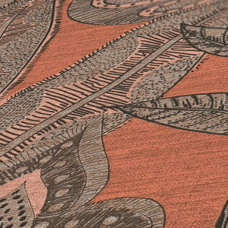 Papier peint intissé design floral Beige Marron - papier peint graphique avec feuilles 