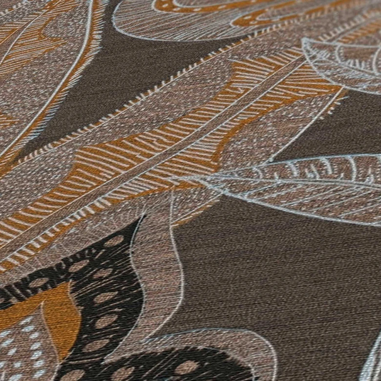Vliestapete im Grafik-Design Gelb Grau - Florale Tapete mit Blättern 
