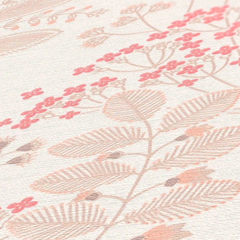 Tapete mit Blumen im Retro-Stil Weiß Beige - Florale Vliestapete mit Blättern 
