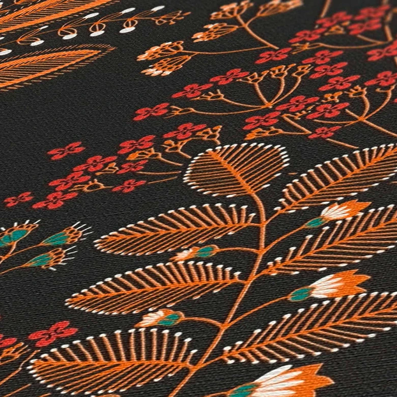 Papier peint intissé avec feuilles style rétro Noir Multicolore - papier peint floral fleurs 