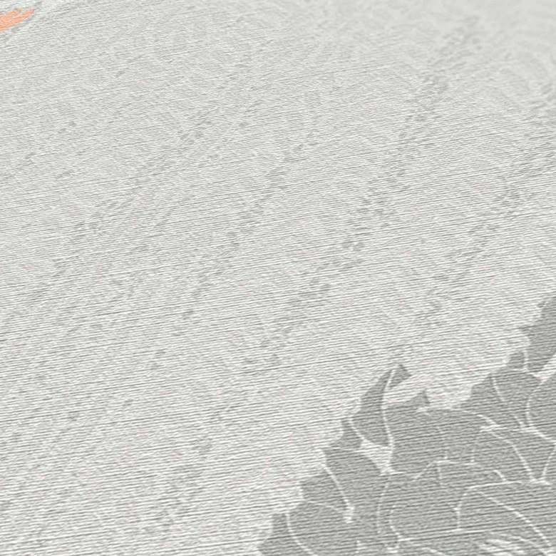 Papier peint à motifs forêt Gris Blanc - papier peint avec accents orange 