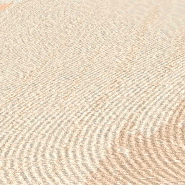 Vliestapete mit Wald-Muster Beige Creme - Tapete mit Akzenten in Orange 