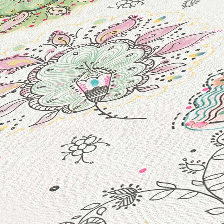 Blumen Tapete Bunt - Vliestapete Floral - Wohnzimmer Tapete Natur Weiß - Exotisch 