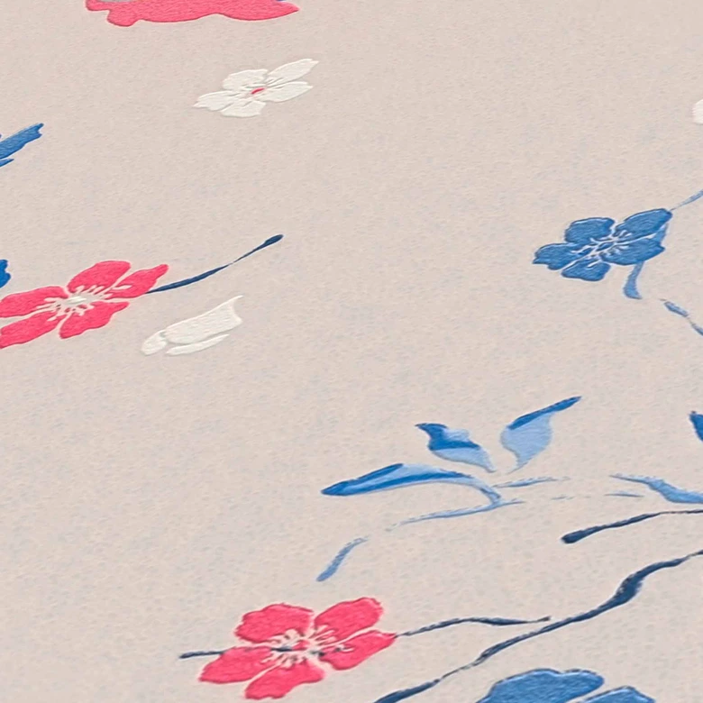blomstertapet gråblå - blomstertapet med fugle - non-woven tapet påfugl 