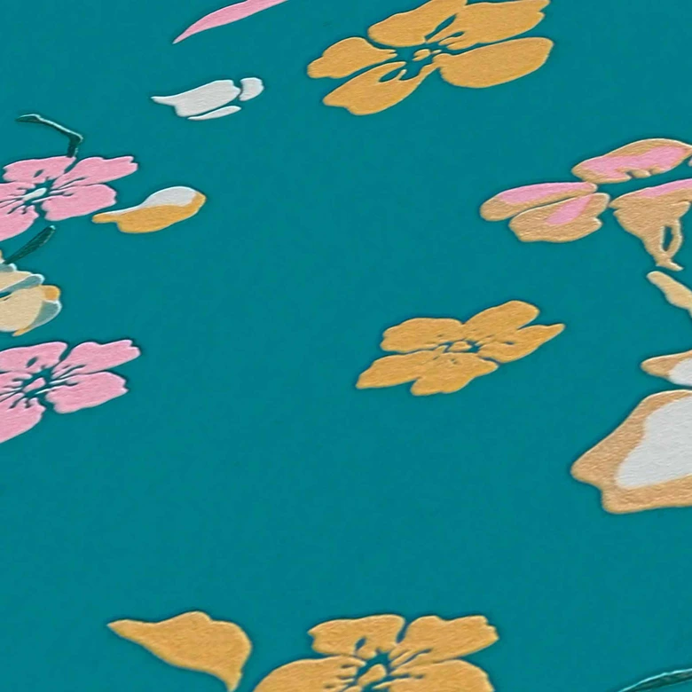 Florale Tapete Blau Grün - Vliestapete Natur - Blumentapete Design 