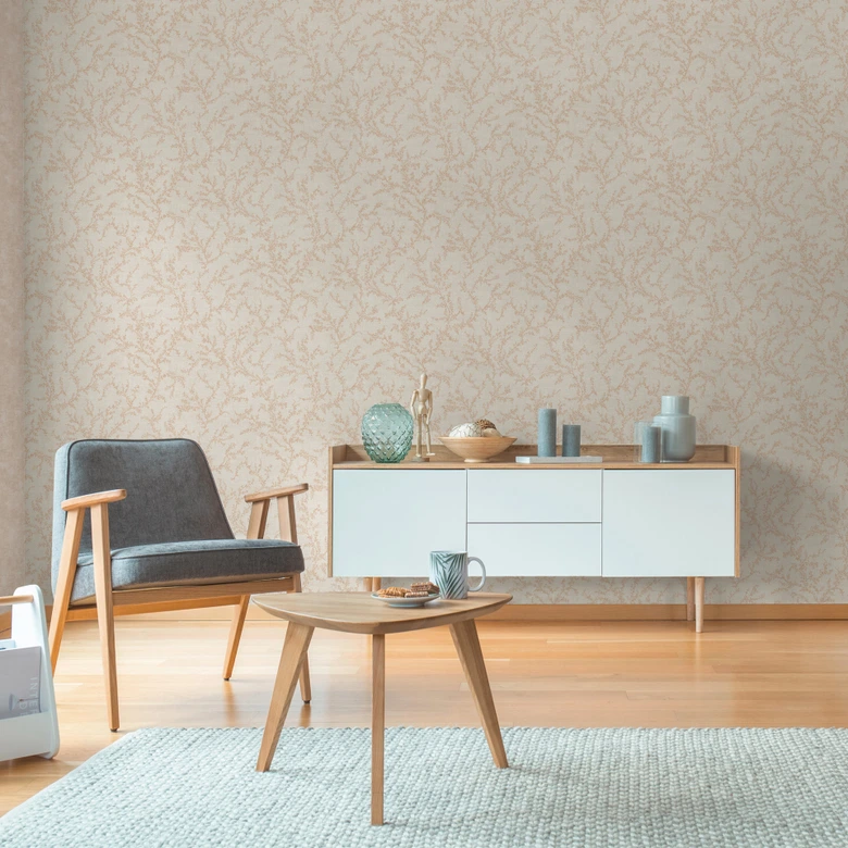 Florale Tapete mit Ranken Creme Braun Beige – Vliestapete zart strukturiert 