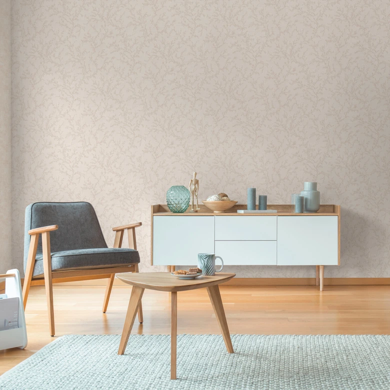 Florale Tapete mit Ranken Creme Beige – Vliestapete dezent strukturiert romantisch 