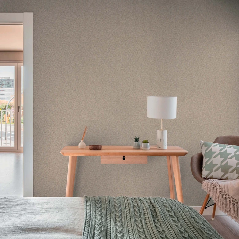 Textured wallpaper herringbone brown orange - non-woven wallpaper modern textile patterned 