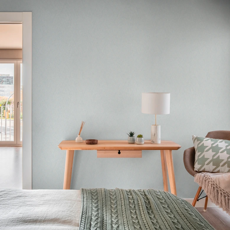 Strukturtapete Fischgrät Blau Creme – Vliestapete modern textilartig zart 