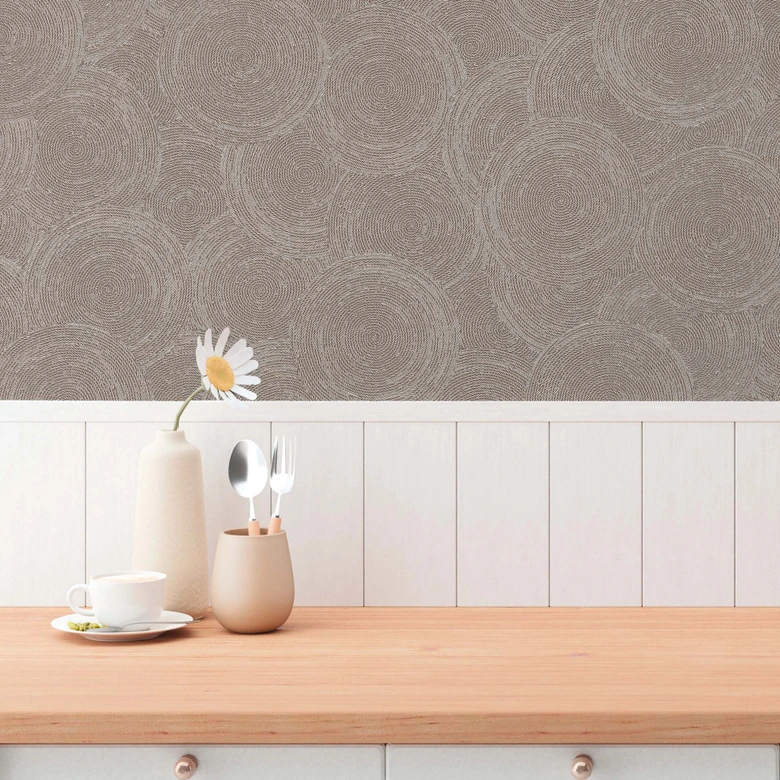3D-Tapete Kreismuster Braun Beige Grau – Vliestapete modern strukturiert gemustert 