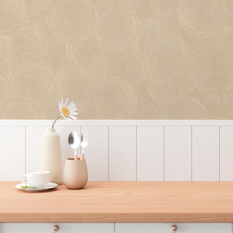 papier peint 3D motifs circulaires beige orange - Papier peint intissé chaud moderne 