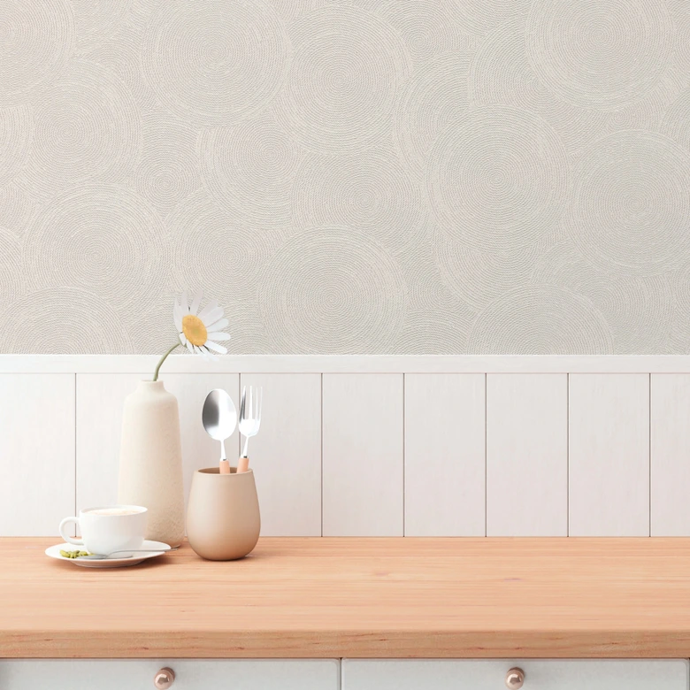 3D-Tapete Kreismuster Creme Weiß – elegante Vliestapete mit feiner Struktur 