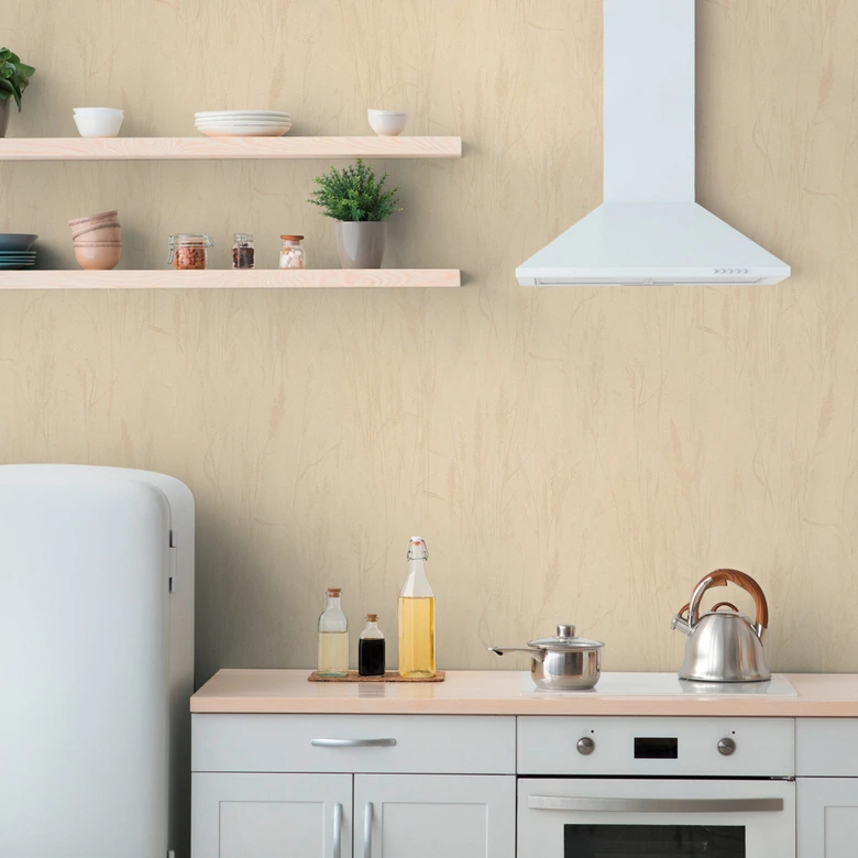Grastapete Beige-Gelb – Warme Naturtapete mit sonnigem Grasmotiv 