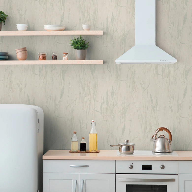 Grastapete Creme-Grün-Blau – Sanftes Naturmotiv mit frischer Farbnote 