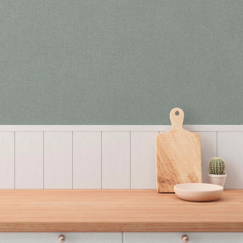Single wallpaper with linen look green blue - plain non-woven wallpaper with textile texture 